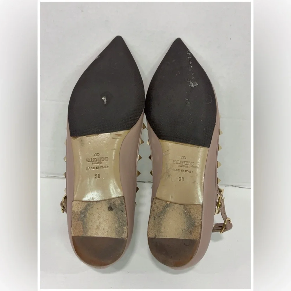 Valentino Dusty Pink Patent Leather Rockstud Caged Ballet Flats Size 38 - Picture 7 of 11